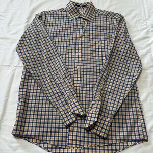 Cotton Brothers Dress Shirt Men Medium Blue Yellow Casual Business Office Travel